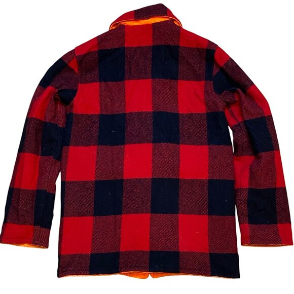 Vintage 80s/90s L.L. Bean Mens Buffalo Plaid Reversible Orange Wool Hunting Chor - Picture 2 of 11